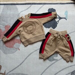 Burberry Kids Tan Shorts with Red and Black Stripes